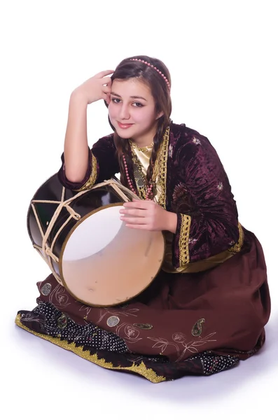 Azéri femme jouer tambour traditionnel nagara — Photo