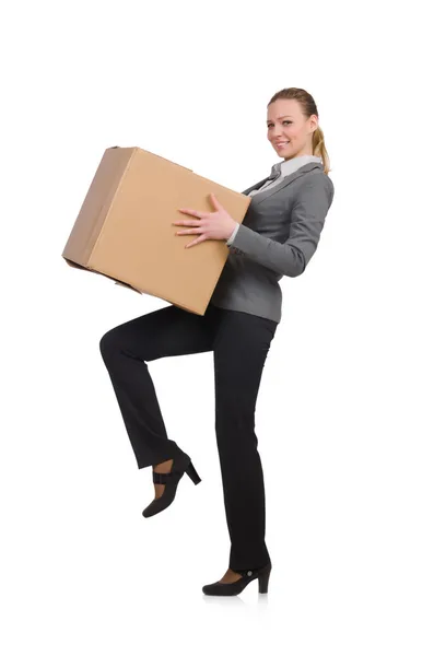 Businesswoman with boxes — Stock Photo, Image