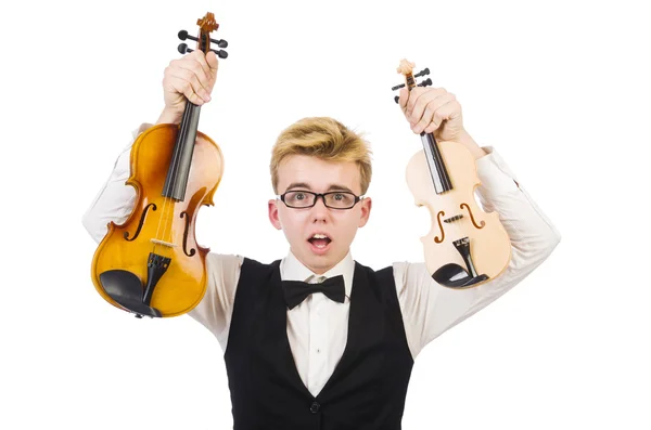 Uomo divertente con violino — Foto Stock