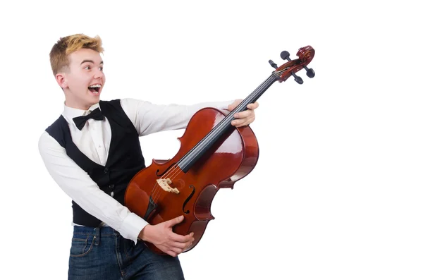 Homem engraçado com violino — Fotografia de Stock