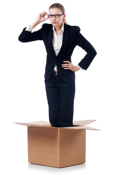 Businesswoman standing in box — Stock Photo, Image