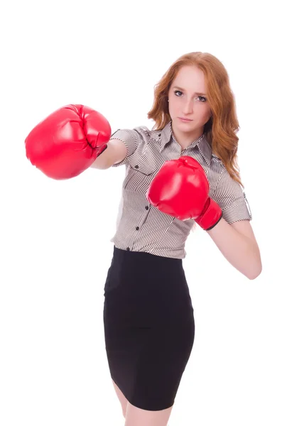 Zakenvrouw met bokshandschoenen — Stockfoto