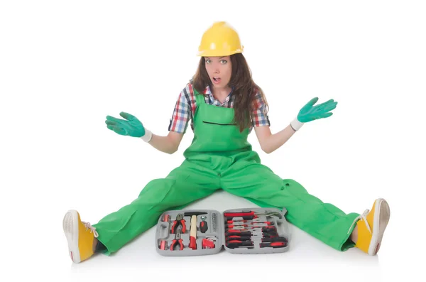 Junge Frau mit Werkzeugkasten — Stockfoto