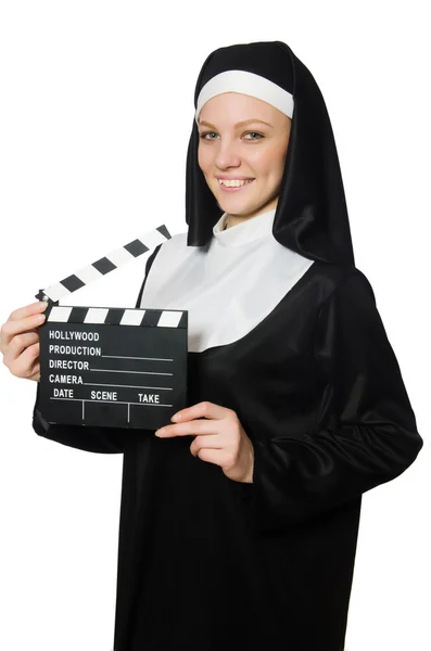 Монахиня с кинотеатром — стоковое фото