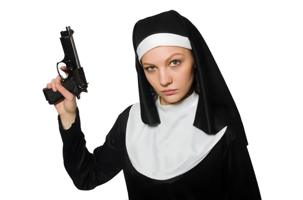 Nun with handgun — Stock Photo, Image