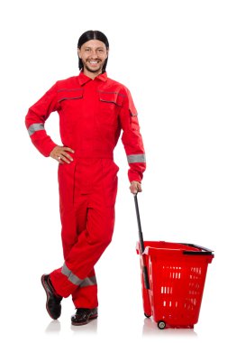 adam kırmızı tulumlu alışveriş