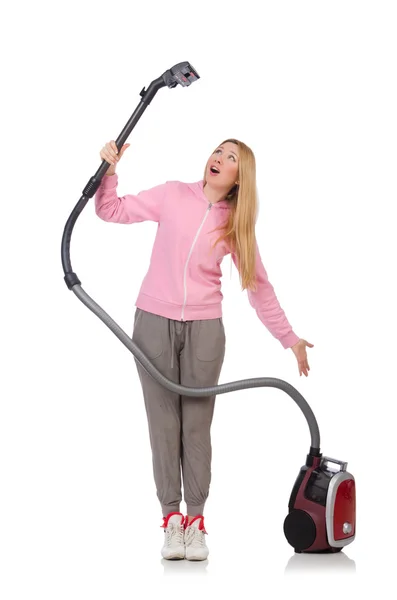 Woman with vacuum cleaner — Stock Photo, Image