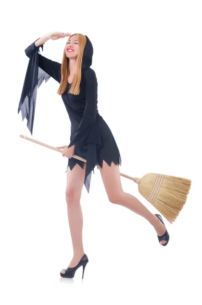 Woman with broom — Stock Photo, Image