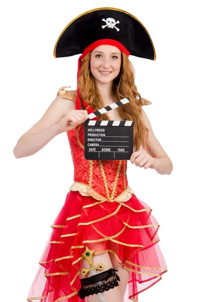 Piraat met film board — Stockfoto