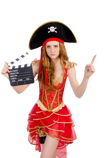 Pirate with movie board — Stock Photo, Image