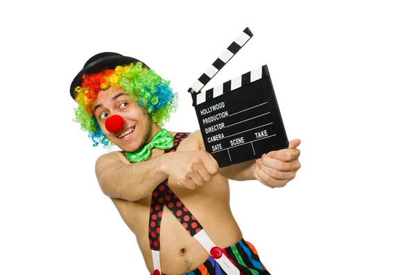 Clown med film board — Stockfoto