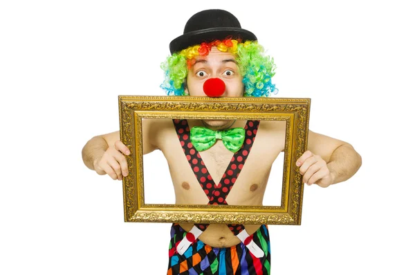 Clown med fotoram — Stockfoto