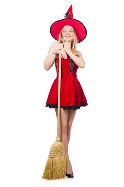 Witch in red dress — Stock Photo, Image