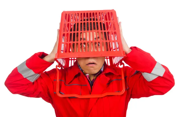 Homem com cesta de compras — Fotografia de Stock