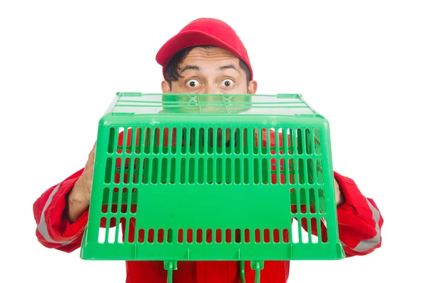 Homem com cesta de compras — Fotografia de Stock