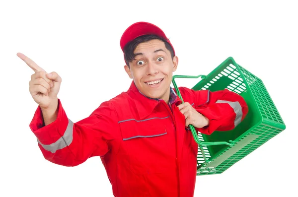 Hombre con cesta de la compra — Foto de Stock