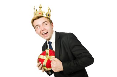 Taçlı bir iş adamı beyazlar içinde.