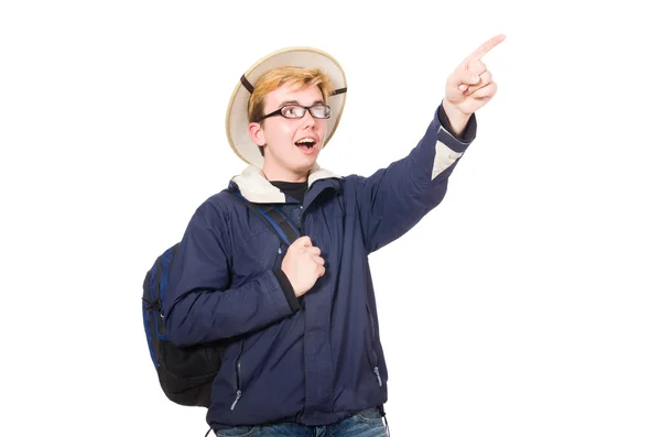 Zabawny student w kapeluszu safari. — Zdjęcie stockowe