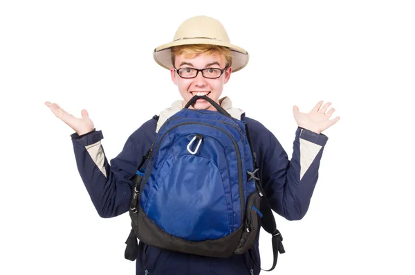 Vtipný student v safari klobouku — Stock fotografie