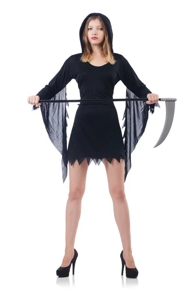 Mujer en concepto de Halloween con guadaña —  Fotos de Stock