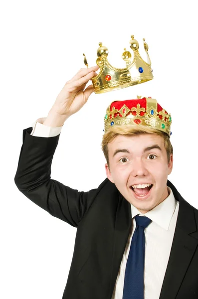 Businessman with crown isolated on white — Stock Photo, Image
