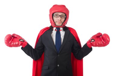 Genç işadamı beyazlar içinde izole edilmiş.