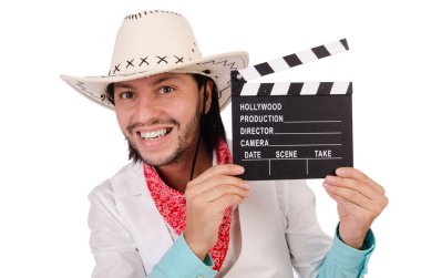 Beyaz arka planda izole edilmiş bir kovboy.