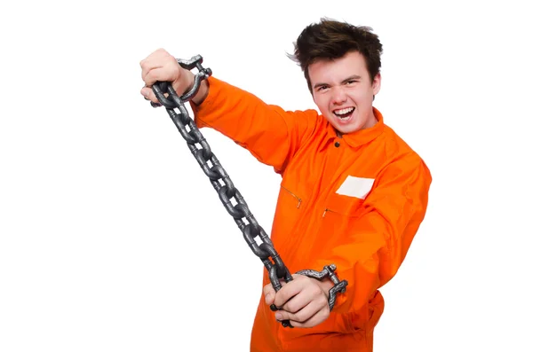 Young inmate with chains isolated on the white — Stock Photo, Image