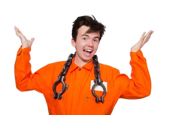 Young inmate with chains isolated on the white — Stock Photo, Image