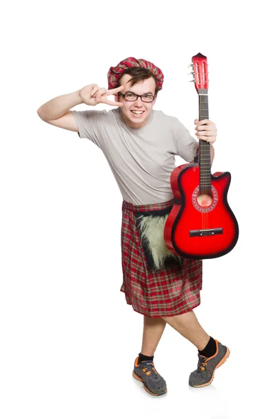 Scotsman playing guitar isolated on white — Stock Photo, Image