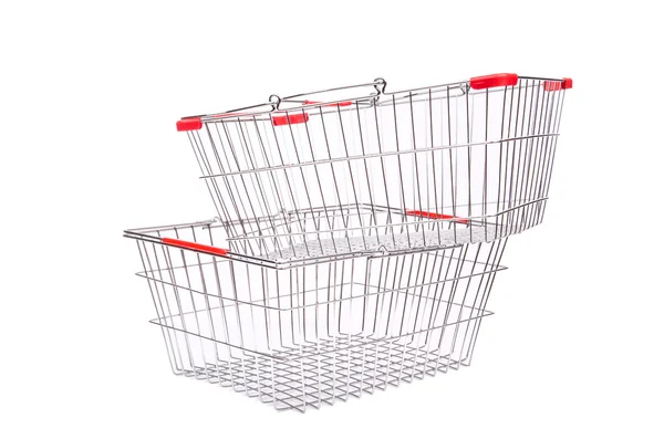 Shopping supermarket trolley isolated on the white — Stock Photo, Image