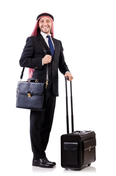 Hombre árabe con equipaje en blanco — Foto de Stock