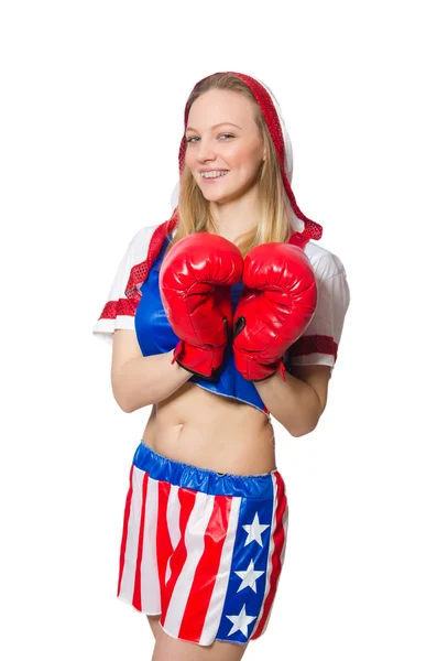 Boxeadora femenina aislada sobre fondo blanco —  Fotos de Stock