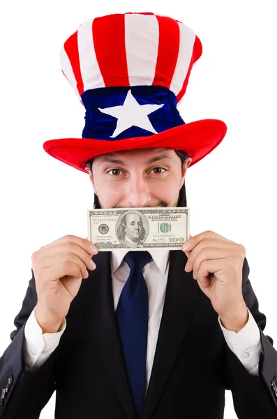 Man med amerikanska dollar och hatt — Stockfoto