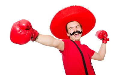 komik Meksikalı boksör eldivenleri üzerinde beyaz izole ile