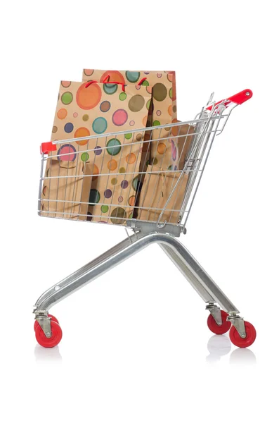 Shopping cart with supermarket basket — Stock Photo, Image