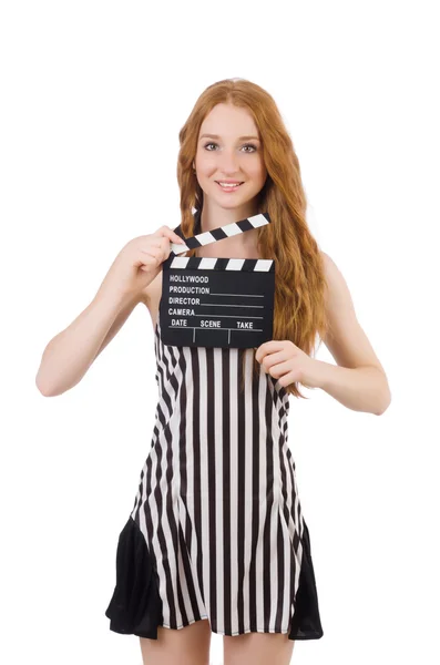 Mulher árbitro com filme clapboard — Fotografia de Stock