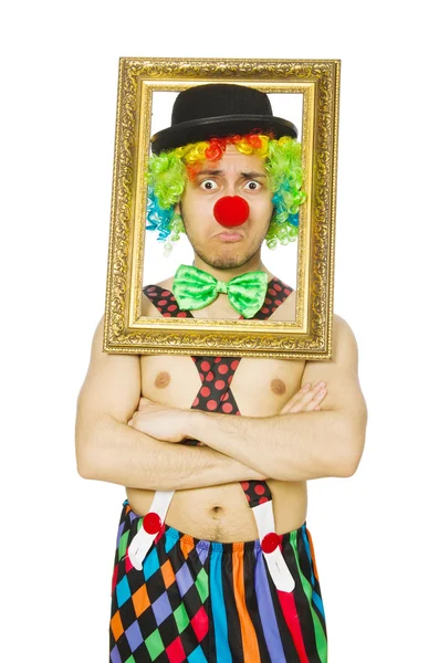 Clown con cornice isolata su bianco — Foto Stock