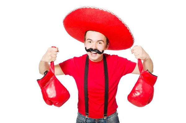 Grappige Mexicaanse met bokser handschoenen geïsoleerd op de witte — Stockfoto