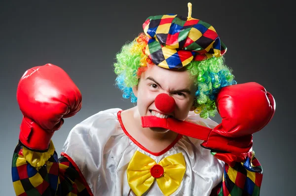 Grappige clown met bokshandschoenen — Stockfoto