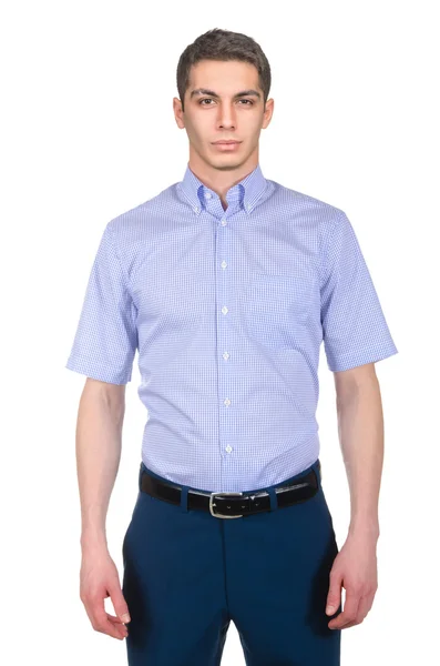 Man modell med skjorta isolerad på vit — Stockfoto