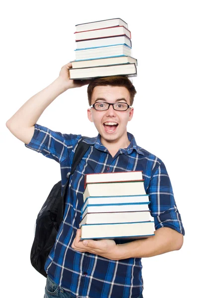 책을 쌓아 놓은 재미있는 학생 — 스톡 사진