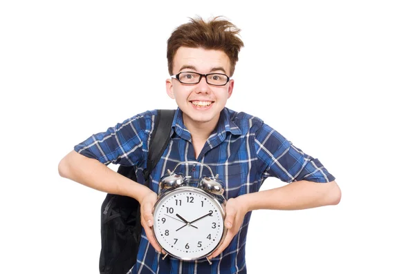 Student missing his studying deadlines on white — Stock Photo, Image