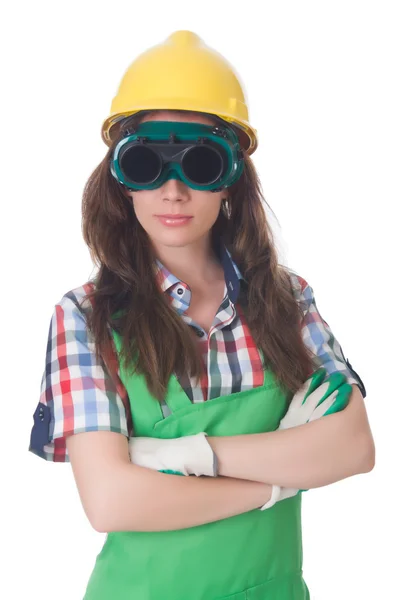 Woman wearing goggles in safety concept — Stock Photo, Image