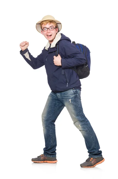 Funny student wearing safari hat — Stock Photo, Image