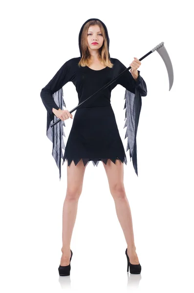 Woman in halloween concept with scythe — Stock Photo, Image