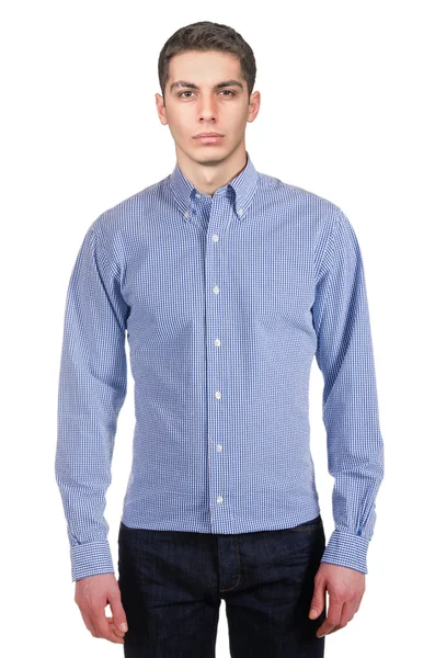 Man model met shirt geïsoleerd op wit — Stockfoto