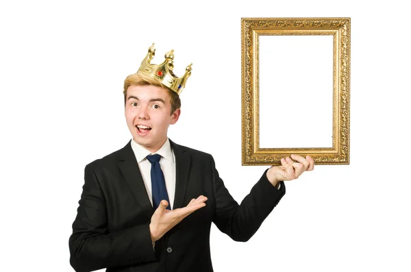 Man with picture frame isolated on the white — Stock Photo, Image