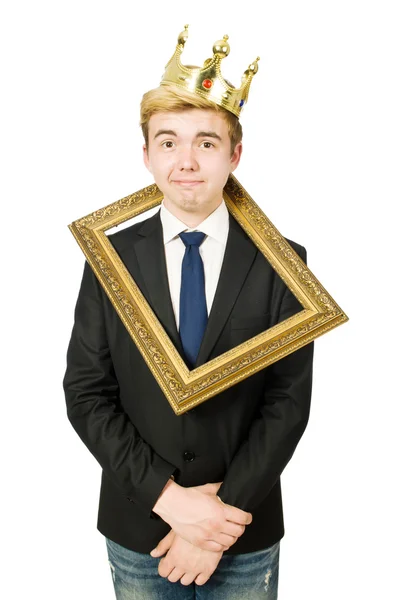 Man with picture frame isolated on the white — Stock Photo, Image