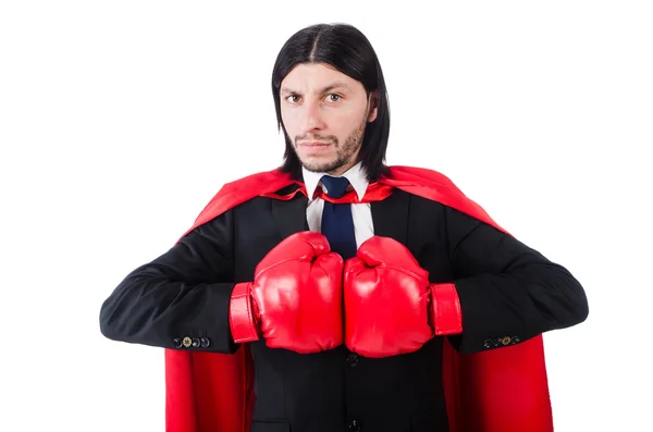 Jovem homem de negócios boxer isolado em branco — Fotografia de Stock